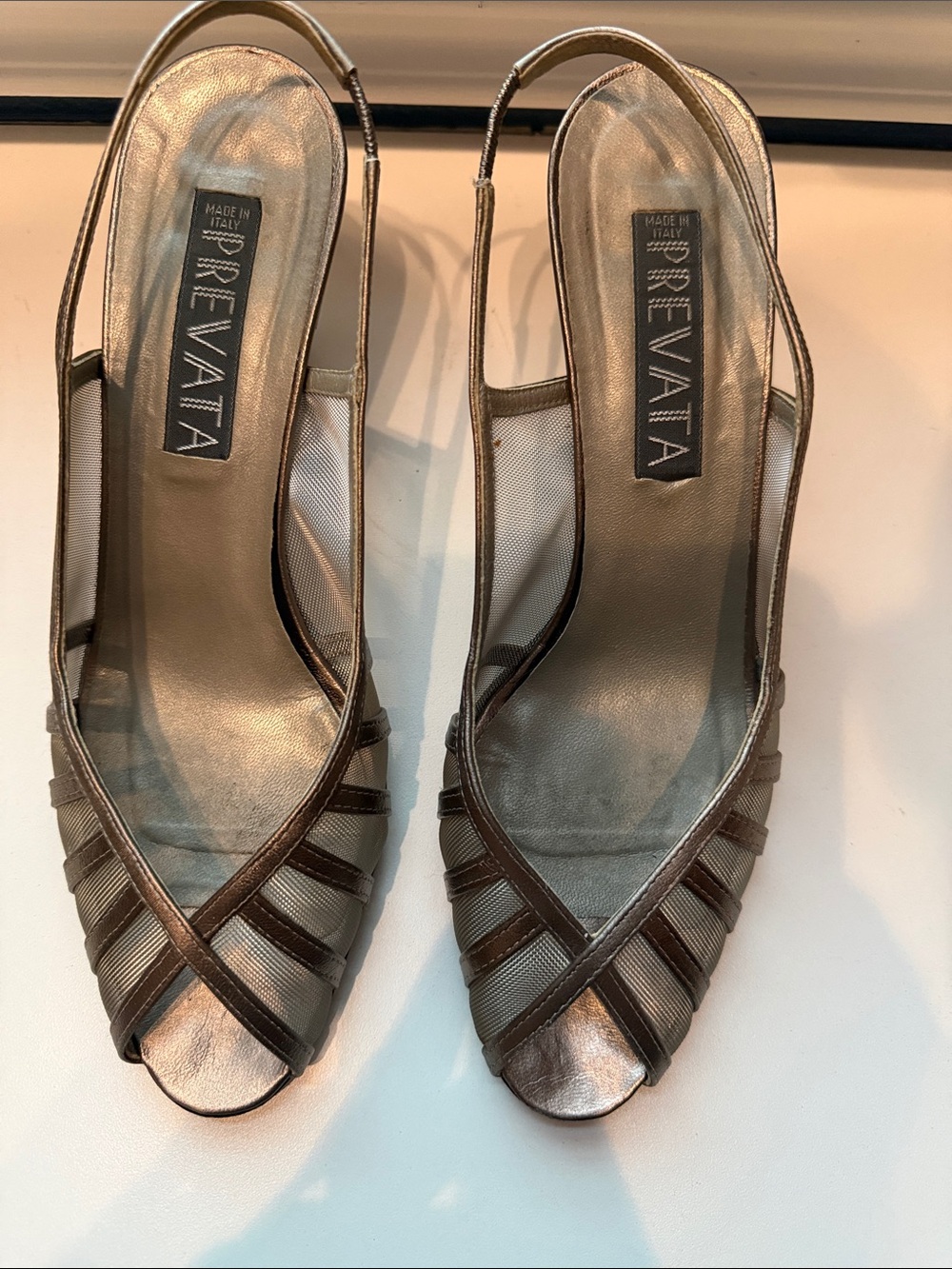Vintage Prevata Bronze Metallic Peep-Toe Slingback Heels